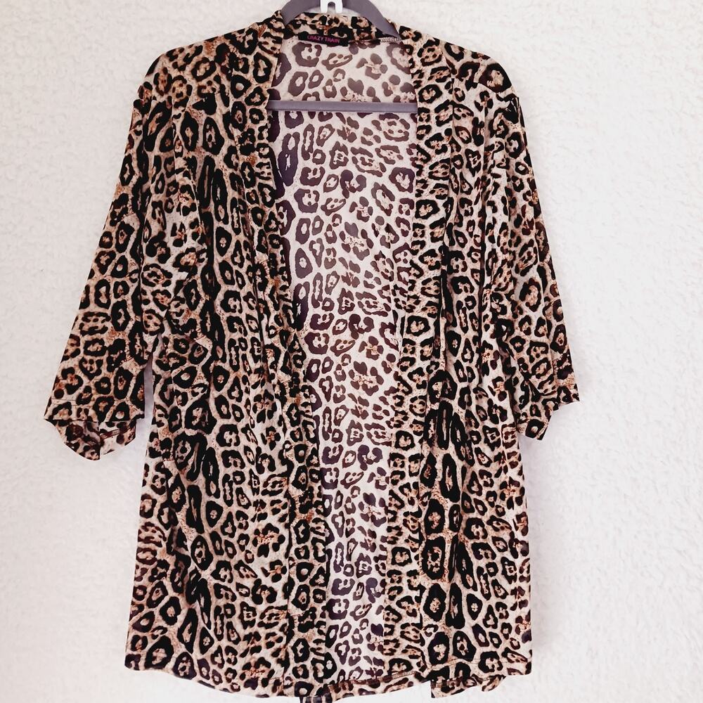 Kimono Cardigan Crazy Train Sheer Leopard Mob Wife Goth Black Brown Size See Pic